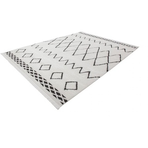 Teppich KAYOOM Agadir 310 Teppiche Gr. B/L: 200 cm x 290 cm, 23 mm, 1 St., schwarz Fransenteppich Esszimmerteppiche trendiger Ethno-Style, wie handgemalt wirkende Muster, mit Fransen