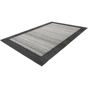 Teppich KAYOOM Phoenix 310 Teppiche Gr. B/L: 200 cm x 290 cm, 6 mm, 1 St., grau (grau, anthrazit) Schurwollteppiche Dezenter Jacquard-Teppich, Flachflor, Aus pflegeleichten Materialien