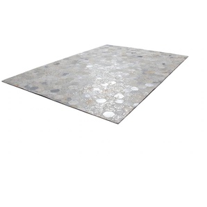 Teppich KAYOOM Spark 210 Teppiche Gr. B/L: 120 cm x 170 cm, 8 mm, 1 St., grau (grau, silber) Esszimmerteppiche 100% Leder, Unikat, fusselarm, Allergiker & Fußbodenheizung geeignet