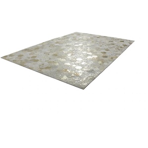 Teppich KAYOOM Spark 210 Teppiche Gr. B/L: 120 cm x 170 cm, 8 mm, 1 St., weiß (elfenbein, gold) Esszimmerteppiche 100% Leder, Unikat, fusselarm, Allergiker & Fußbodenheizung geeignet