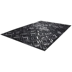 Teppich KAYOOM Spark 410 Teppiche Gr. B/L: 120 cm x 170 cm, 8 mm, 1 St., schwarz (schwarz, silber) Esszimmerteppiche 100% Leder, Unikat, fusselarm, Allergiker & Fußbodenheizung geeignet
