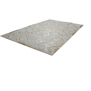 Teppich KAYOOM Spark 410 Teppiche Gr. B/L: 120 cm x 170 cm, 8 mm, 1 St., weiß (elfenbein, gold) Esszimmerteppiche 100% Leder, Unikat, fusselarm, Allergiker & Fußbodenheizung geeignet