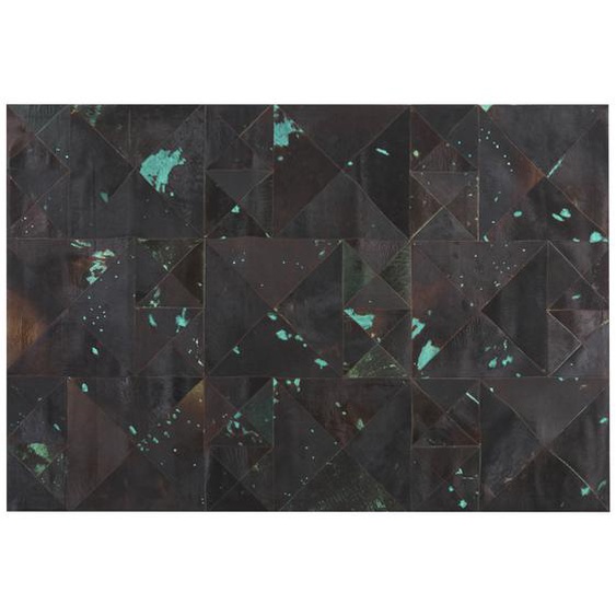 Teppich Braun und Blau Kuhfell rechteckig 160 x 230 cm Kurzhaar Kurzflor handgefertigt mit Muster Geometrisch Abstrakt Patchwork Modern Indoor