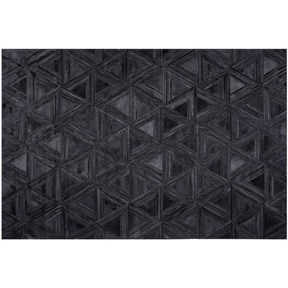 Teppich Schwarz 140 x 200 cm aus Leder Geometrisches Muster Handgefertigt Modern