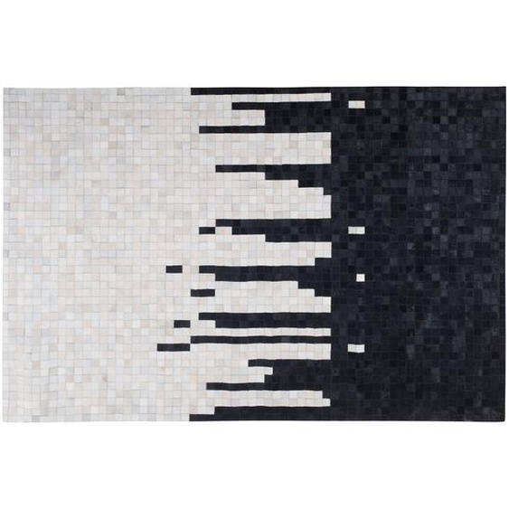 Teppich Schwarz Weiß Echtleder 160 x 230 cm Kurzflor Modern Handgefertigt Rechteckig