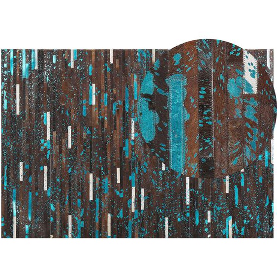 Teppich Leder Braun Blau Weiß Mosaik 160 x 230 cm Modern Wohnzimmer
