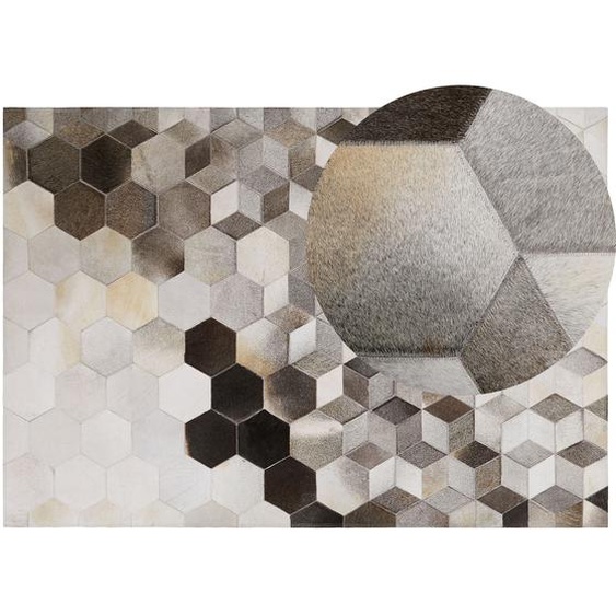 Teppich Leder Grau Weiß 160x230 cm Geometrische Struktur