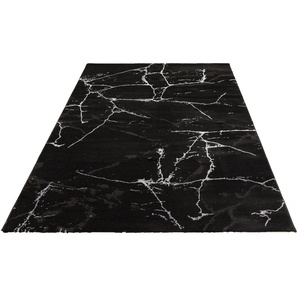 Teppich LEONIQUE Juliet Teppiche Gr. B/L: 200 cm x 290 cm, 12 mm, 1 St., schwarz (black, silver) Esszimmerteppiche modernes Marmor-Design, Kurzflor, pflegeleicht, weich