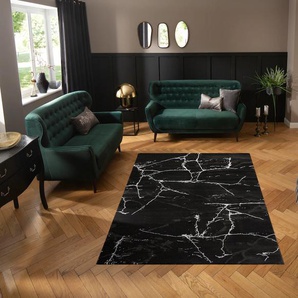 Teppich LEONIQUE Juliet Teppiche Gr. B/L: 240 cm x 340 cm, 12 mm, 1 St., schwarz (black, silver) Esszimmerteppiche modernes Marmor-Design, Kurzflor, pflegeleicht, weich