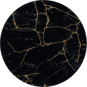 Teppich LEONIQUE Juliet Teppiche Gr. Ø 200 cm, 12 mm, 1 St., schwarz (black, gold) Esszimmerteppiche