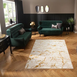 Teppich LEONIQUE Kalmus, Schrumpfgarn-Effekt, Hoch-Tief Teppiche Gr. B/L: 240 cm x 320 cm, 11 mm, 1 St., goldfarben Esszimmerteppiche