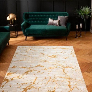 Teppich LEONIQUE Kalmus, Schrumpfgarn-Effekt, Hoch-Tief Teppiche Gr. B/L: 120 cm x 180 cm, 11 mm, 1 St., goldfarben Esszimmerteppiche