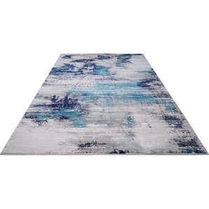 Teppich LEONIQUE Oleas Teppiche Gr. B/L: 200 cm x 290 cm, 24 mm, 1 St., blau Esszimmerteppiche Vintage-Look, abstraktes Design, weiche Haptik, pflegeleicht