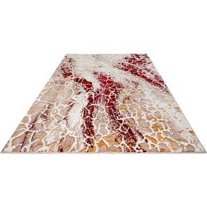 Teppich LEONIQUE Sander Teppiche Gr. B/L: 200 cm x 290 cm, 24 mm, 1 St., rot Esszimmerteppiche modernes Design, Teppiche in Marmor-Optik, mit goldfarbenen Akzenten