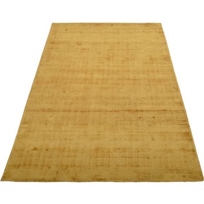 Teppich LEONIQUE Soley, Kurzflor-Teppiche, handgewebter Viskose-Teppich Teppiche Gr. B/L: 200 cm x 200 cm, 12 mm, 1 St., goldfarben Esszimmerteppiche
