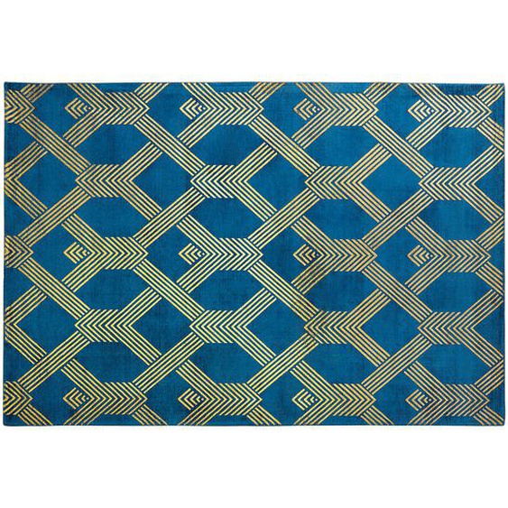 Teppich Marineblau Viskose 160 x 230 cm Geometrisches Muster Gold Baumwoll-Unterseite Kurzflor Rechteckig Glamour Look Wohnzimmer Schlafzimmer
