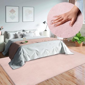 Teppich MERINOS Loft 37, Kunstfellteppich Teppiche Gr. B/L: 160 cm x 220 cm, 16 mm, 1 St., pink (blush) Esszimmerteppiche weich und kuschelig, Fell Haptik, Anti-Rutsch-Unterseite