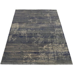Teppich MUSTERRING WAVE KONTURA Teppiche Gr. B/L: 140 cm x 200 cm, 9 mm, 1 St., grau (grau, blau) Esszimmerteppiche exlcusive MUSTERRING DELUXE COLLECTION kuscheliges Microfaser Garn