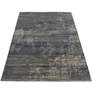 Teppich MUSTERRING WAVE KONTURA Teppiche Gr. B/L: 170 cm x 240 cm, 9 mm, 1 St., grau (grau, blau) Esszimmerteppiche exlcusive MUSTERRING DELUXE COLLECTION kuscheliges Microfaser Garn