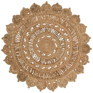 Teppich MY HOME Amar Teppiche Gr. L: 140 cm Ø 140 cm, 7 mm, 1 St., beige (natur) Flachgewebeteppich Handwebteppich Juteteppich Teppich Webteppich Juteteppiche Teppiche geflochtener Wendeteppich, 100% Jute, Boho Stil, Wohnzimmer, Esszimmer