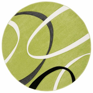 Teppich MY HOME Bilbao Teppiche Gr. L: 140 cm Ø 140 cm, 13 mm, 1 St., grün Esszimmerteppiche handgearbeiteter Konturenschnitt, rund, Kurzflor, elegant, 3D-Design