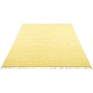 Teppich MY HOME Cadis Teppiche Gr. B/L: 160 cm x 230 cm, 5 mm, 1 St., gelb Fransenteppich Baumwollteppiche Wendeteppich mit Fransen, Uni Farben, handgewebt, reine Baumwolle