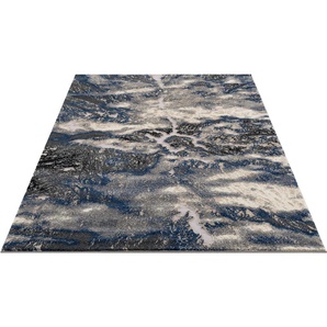 Teppich MY HOME Dario Teppiche Gr. B/L: 120 cm x 180 cm, 12 mm, 1 St., blau Esszimmerteppiche angenehme Haptik, modernes Marmor-Design, Wende - Teppich, weich