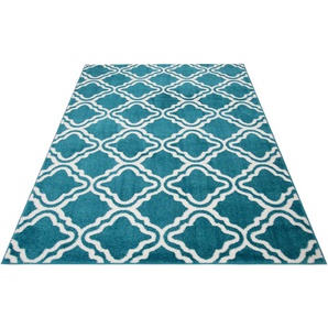 Teppich MY HOME Debora Teppiche Gr. B/L: 300 cm x 400 cm, 13 mm, 1 St., blau Esszimmerteppiche Kurzflor, Teppich gemustert, geometrisches Design, weich