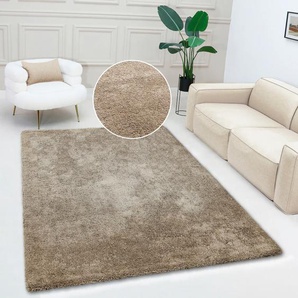 Teppich MY HOME Desner Teppiche Gr. B/L: 300 cm x 400 cm, 38 mm, 1 St., beige (sand) Esszimmerteppiche Microfaser, Hochflor Teppiche, Wohnzimmer, Schlafzimmer, Kinderzimmer
