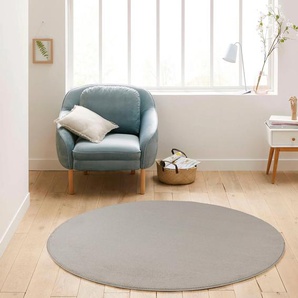 Teppich MY HOME Kurzflor-Webteppich GRANADA 4800, uni Soft Touch Teppiche Gr. Ø 200 cm, 20 mm, 1 St., beige (naturweiß) Esszimmerteppiche