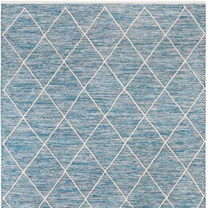 Teppich MY HOME Pamplona Teppiche Gr. B/L: 140 cm x 200 cm, 8 mm, 1 St., blau Baumwollteppiche Handweb-Teppich, Rauten-Motiv, handgewebt, reine Baumwolle