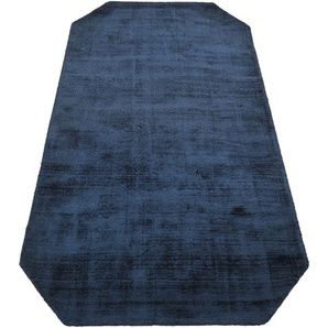 Teppich MY HOME Shirley, handgewebter Viskose Teppich, farblich changierend Teppiche Gr. B/L: 200 cm x 200 cm, 12 mm, 1 St., blau (dunkelblau) Esszimmerteppiche
