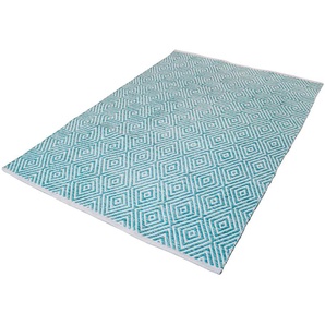 Teppich MY HOME Tiara Teppiche Gr. B/L: 160 cm x 230 cm, 7 mm, 1 St., blau (türkis) Baumwollteppiche mit Rauten-Muster, Teppich aus 100% Baumwolle