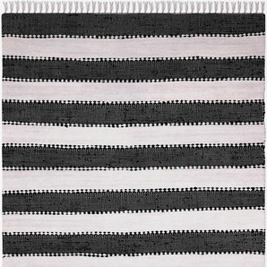 Teppich MYFLAIR MÖBEL & ACCESSOIRES Karim Teppiche Gr. B/L: 160 cm x 230 cm, 10 mm, 1 St., schwarz (schwarz, weiß) Baumwollteppiche Handweb Teppich, gestreift, 90% Baumwolle, handgewebt, mit Fransen