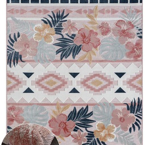 Teppich MYFLAIR MÖBEL & ACCESSOIRES Lotus Teppiche Gr. B/L: 240 cm x 320 cm, 8 mm, 1 St., rosa,multi Esszimmerteppiche florales Design, Blumen Motiv, Outdoor geeignet, Balkon, Terrasse