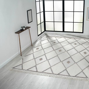 Teppich MYFLAIR MÖBEL & ACCESSOIRES Luana 2 Teppiche Gr. B/L: 200 cm x 290 cm, 10 mm, 1 St., bunt (beige, hellgrau, weiß) Esszimmerteppiche Kurzflor, Sisal Optik, mit Fransen, besonders weich durch Microfaser