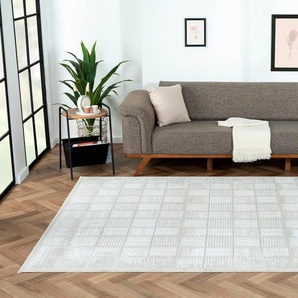 Teppich MYFLAIR MÖBEL & ACCESSOIRES My House Teppiche Gr. B/L: 200 cm x 290 cm, 10 mm, 1 St., beige (creme, hellgrau, weiß) Esszimmerteppiche Kurzflor, Retro-Style, besonders weich durch Microfaser, mit Fransen