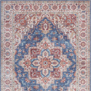 Teppich NOURISTAN Anthea Teppiche Gr. B/L: 160 cm x 230 cm, 5 mm, 1 St., blau (jeansblau) Orientalische Muster