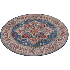 Teppich NOURISTAN Anthea Teppiche Gr. Ø 160 cm, 5 mm, 1 St., blau (jeansblau) Orientalische Muster Orientalisch, Orient, Vintage, Wohnzimmer, Schlafzimmer, Esszimmer
