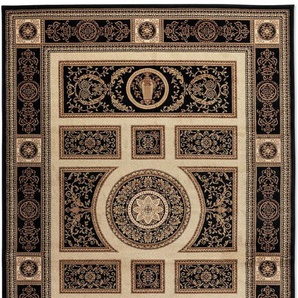 Teppich NOURISTAN Guzara Teppiche Gr. B/L: 120 cm x 170 cm, 8 mm, 1 St., schwarz (schwarz,creme) Orientalische Muster Orient Teppich, Kurzflor, weich, Schlafzimmer, Esszimmer, Wohnzimmer