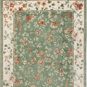 Teppich NOURISTAN Orient Flowers Teppiche Gr. B/L: 135 cm x 195 cm, 5 mm, 1 St., grün Orientalische Muster Orientalisch mit Fransen, Orient, Wohnzimmer, Schlafzimmer, Esszimmer