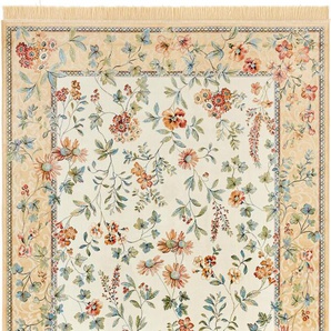 Teppich NOURISTAN Orient Flowers Teppiche Gr. B/L: 160 cm x 230 cm, 5 mm, 1 St., beige (beige, creme) Fransenteppich Orientalische Muster Orientalisch mit Fransen, Orient, Wohnzimmer, Schlafzimmer, Esszimmer