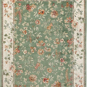 Teppich NOURISTAN Orient Flowers Teppiche Gr. B/L: 195 cm x 300 cm, 5 mm, 1 St., grün Orientalische Muster Orientalisch mit Fransen, Orient, Wohnzimmer, Schlafzimmer, Esszimmer