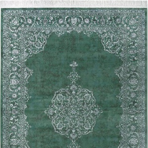 Teppich NOURISTAN Orient Vintage Medaillon Teppiche Gr. B/L: 135 cm x 195 cm, 5 mm, 1 St., grün Fransenteppich Orientalische Muster Orientalisch mit Fransen, Orient, Wohnzimmer, Schlafzimmer, Esszimmer