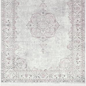 Teppich NOURISTAN Orient Vintage Medaillon Teppiche Gr. B/L: 135 cm x 195 cm, 5 mm, 1 St., rosa (pastellrosa) Fransenteppich Orientalische Muster Orientalisch mit Fransen, Orient, Wohnzimmer, Schlafzimmer, Esszimmer
