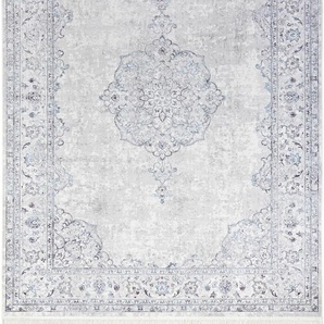 Teppich NOURISTAN Orient Vintage Medaillon Teppiche Gr. B/L: 195 cm x 300 cm, 5 mm, 1 St., blau (pastellblau) Orientalische Muster