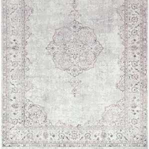 Teppich NOURISTAN Orient Vintage Medaillon Teppiche Gr. B/L: 195 cm x 300 cm, 5 mm, 1 St., rosa (pastellrosa) Orientalische Muster Orientalisch mit Fransen, Orient, Wohnzimmer, Schlafzimmer, Esszimmer