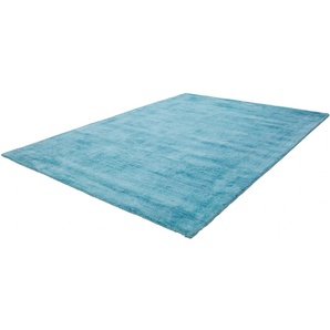 Teppich OBSESSION My Maori 220 Teppiche Gr. B/L: 160 cm x 230 cm, 13 mm, 1 St., blau (türkis) Esszimmerteppiche Uni-Farben, Material: 100% Viskose, handgewebt, große Farbauswahl