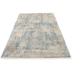 Teppich OCI DIE TEPPICHMARKE BESTSELLER CAVA Teppiche Gr. B/L: 140 cm x 200 cm, 8 mm, 1 St., blau Orientalische Muster Glanz Viskose, mit Fransen, Hoch Tief Struktur, Vintage, Wohnzimmer