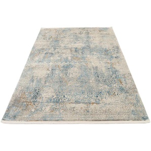 Teppich OCI DIE TEPPICHMARKE BESTSELLER CAVA Teppiche Gr. B/L: 160 cm x 230 cm, 8 mm, 1 St., blau Orientalische Muster Glanz Viskose, mit Fransen, Hoch Tief Struktur, Vintage, Wohnzimmer
